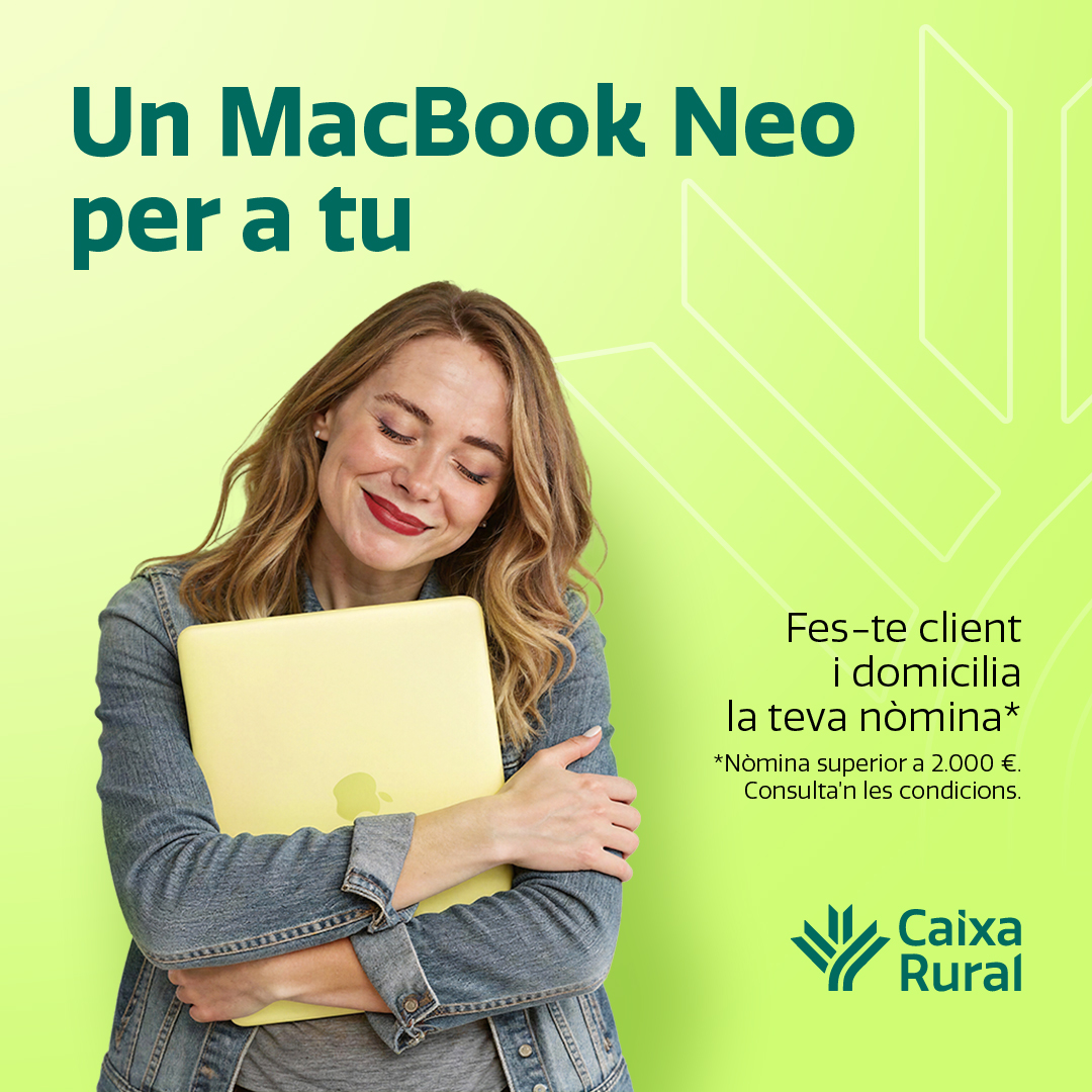 Compte nòmina – Dona abraçant el seu MacBook Neo