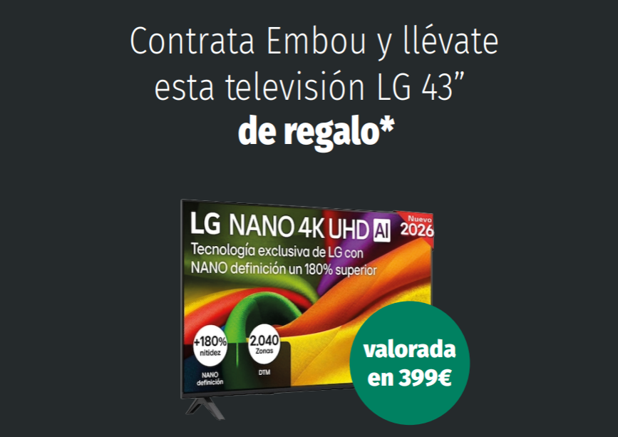 Contrata Embou y llévate esta televisión LG 43 de regalo valorada en 399 euros