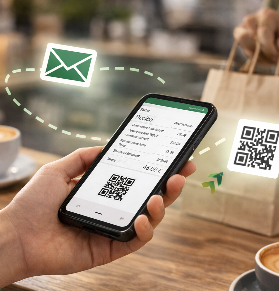 Envía los recibos por correo electrónico o código QR